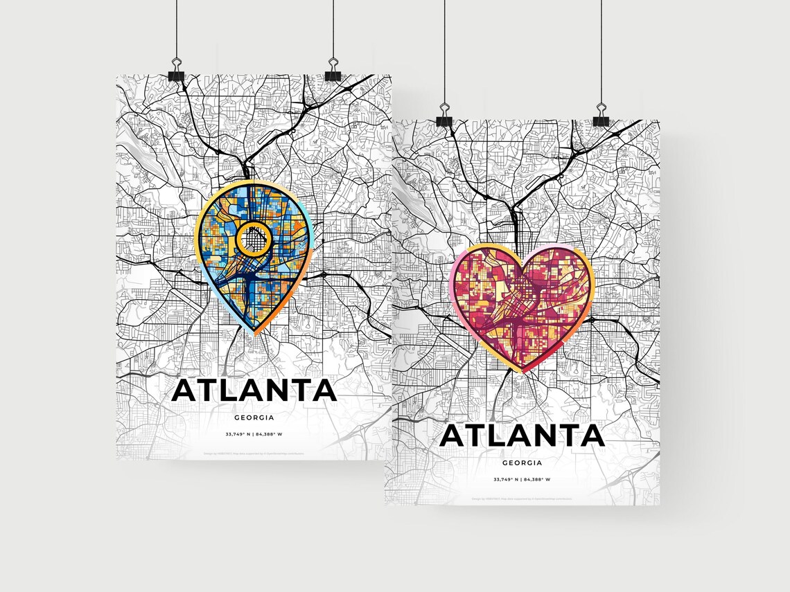 Atlanta Georgia Minimal City Map Colorful Heart Icon Art Poster - Image 2