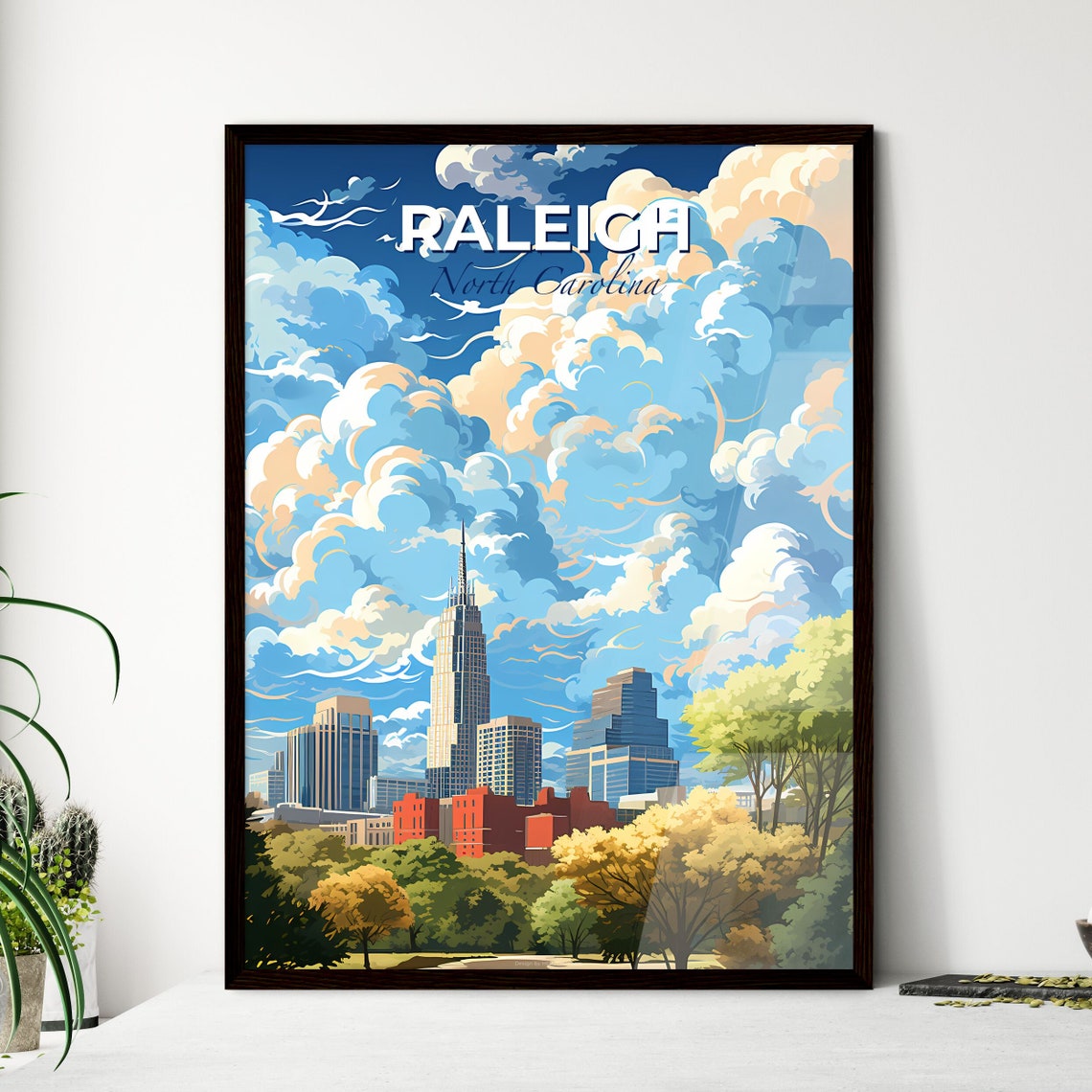 Raleigh North Carolina Skyline beneath Dramatic Clouds Poster