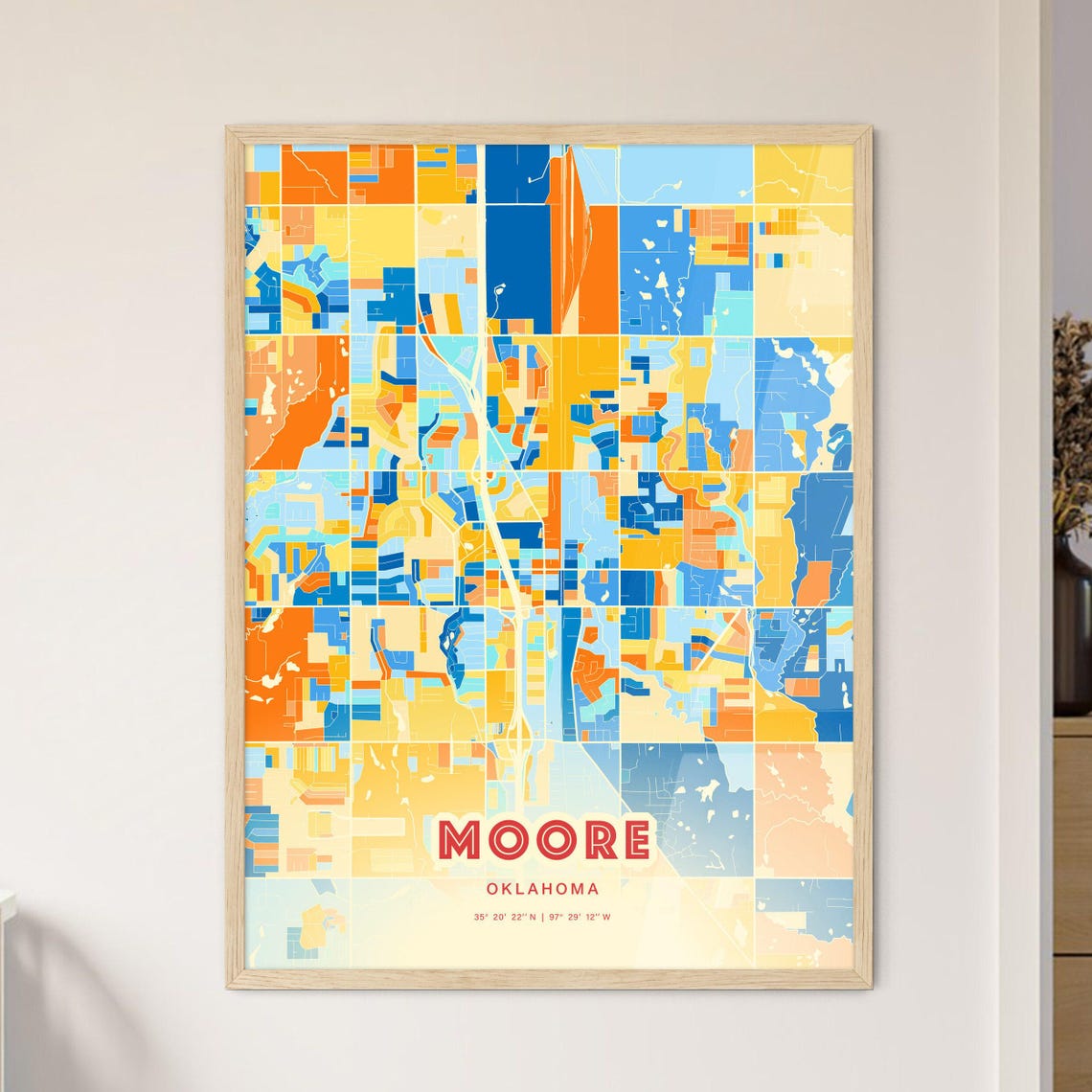 Moore Oklahoma Blue Orange Street Map Art Home Decor Gift Poster - Image 3