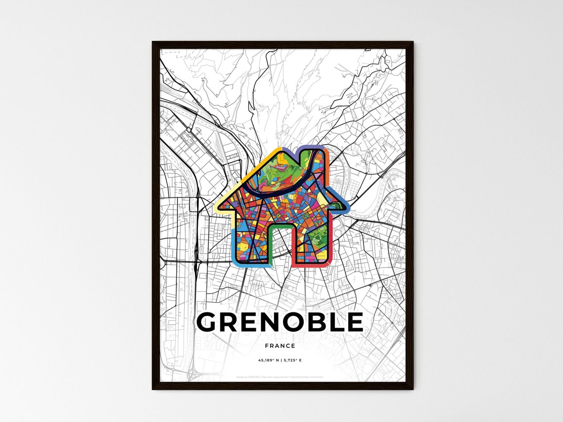 Grenoble France Modern Minimalist Heart Street Map Art Poster - Image 3
