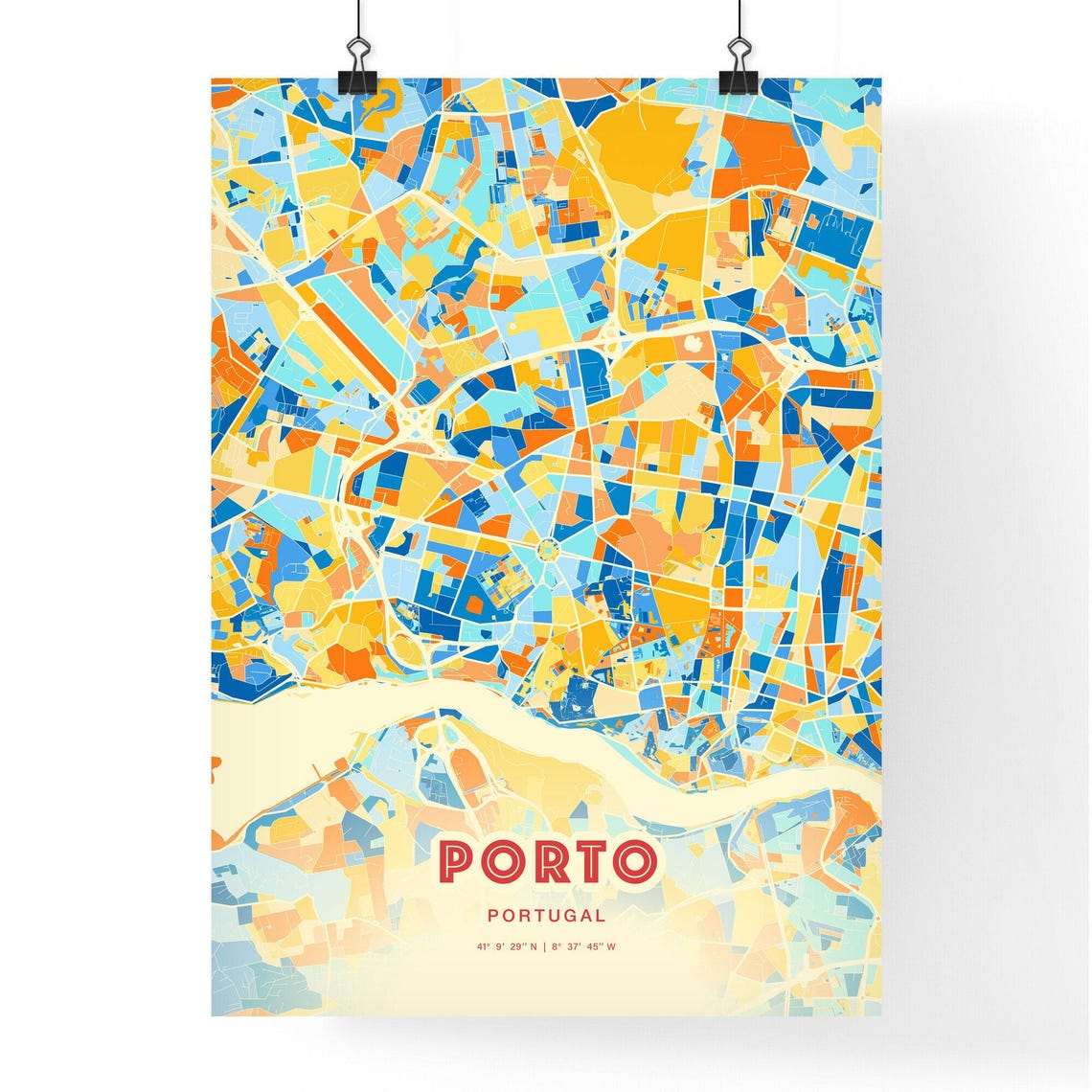 Porto Portugal Blue Orange Riverside Douro City Map Art Poster - Image 3