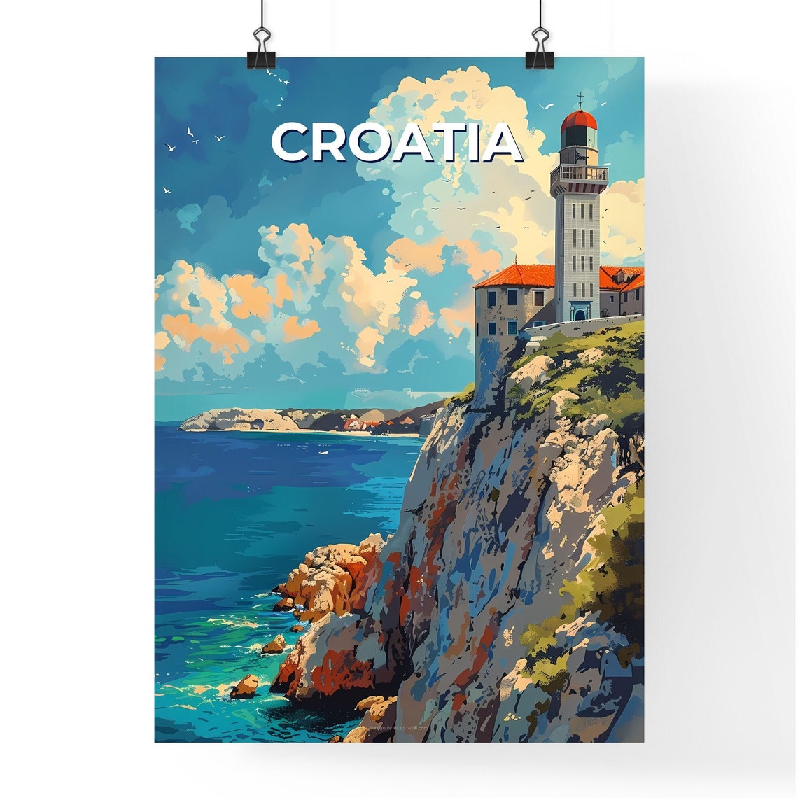 Croatia Clifftop Lighthouse Adriatic Sea Coastal Travel Poster - Image 4