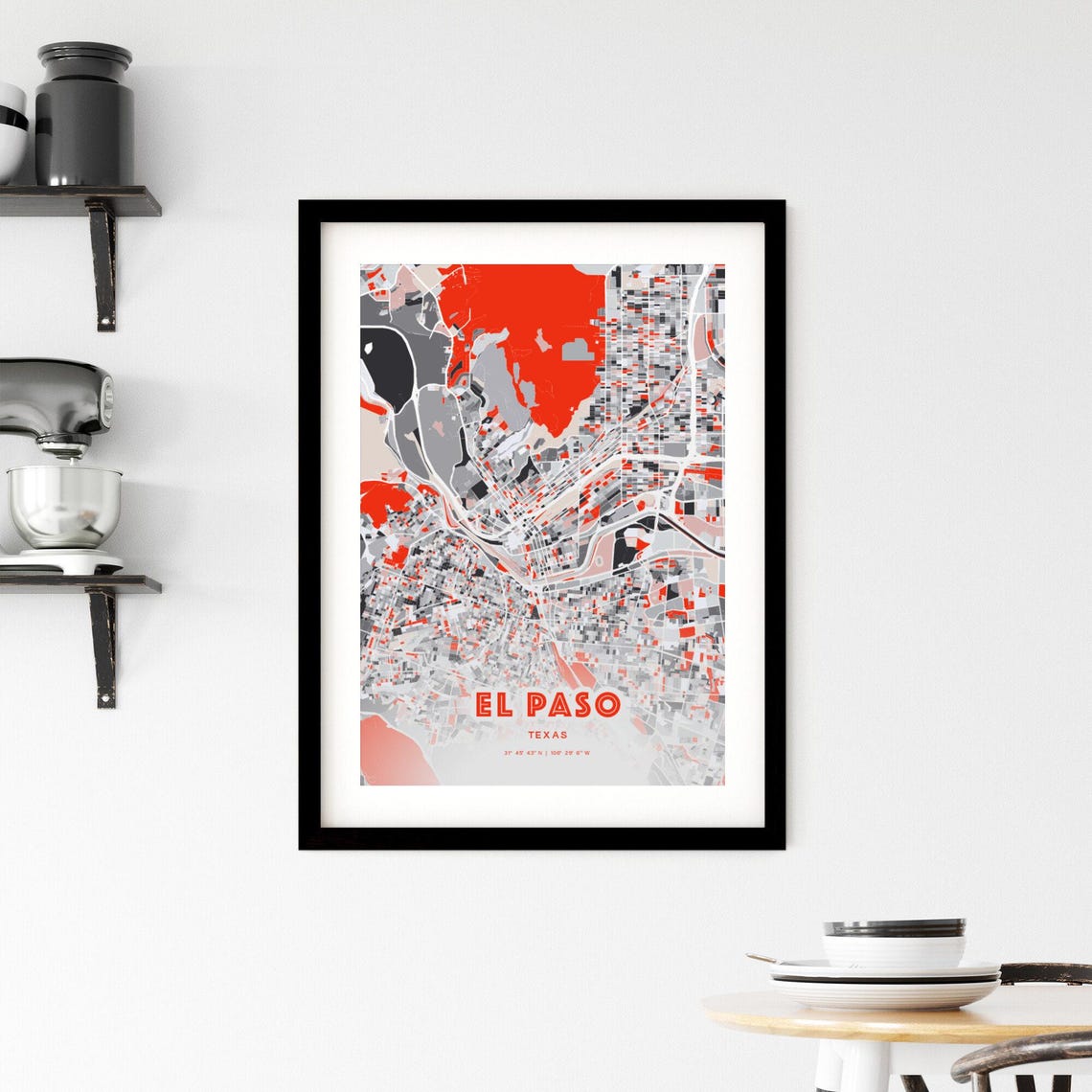 El Paso Texas Expressive Red and Black City Map Artwork Poster - Image 2