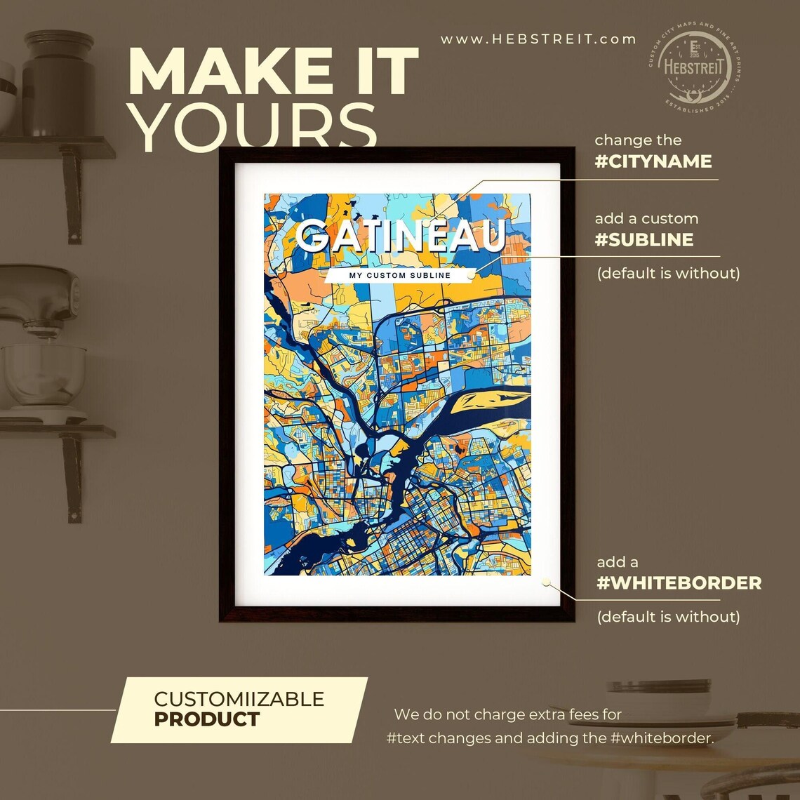 Gatineau Canada Bold Colorful Vibrant City Street Map Art Poster - Image 2