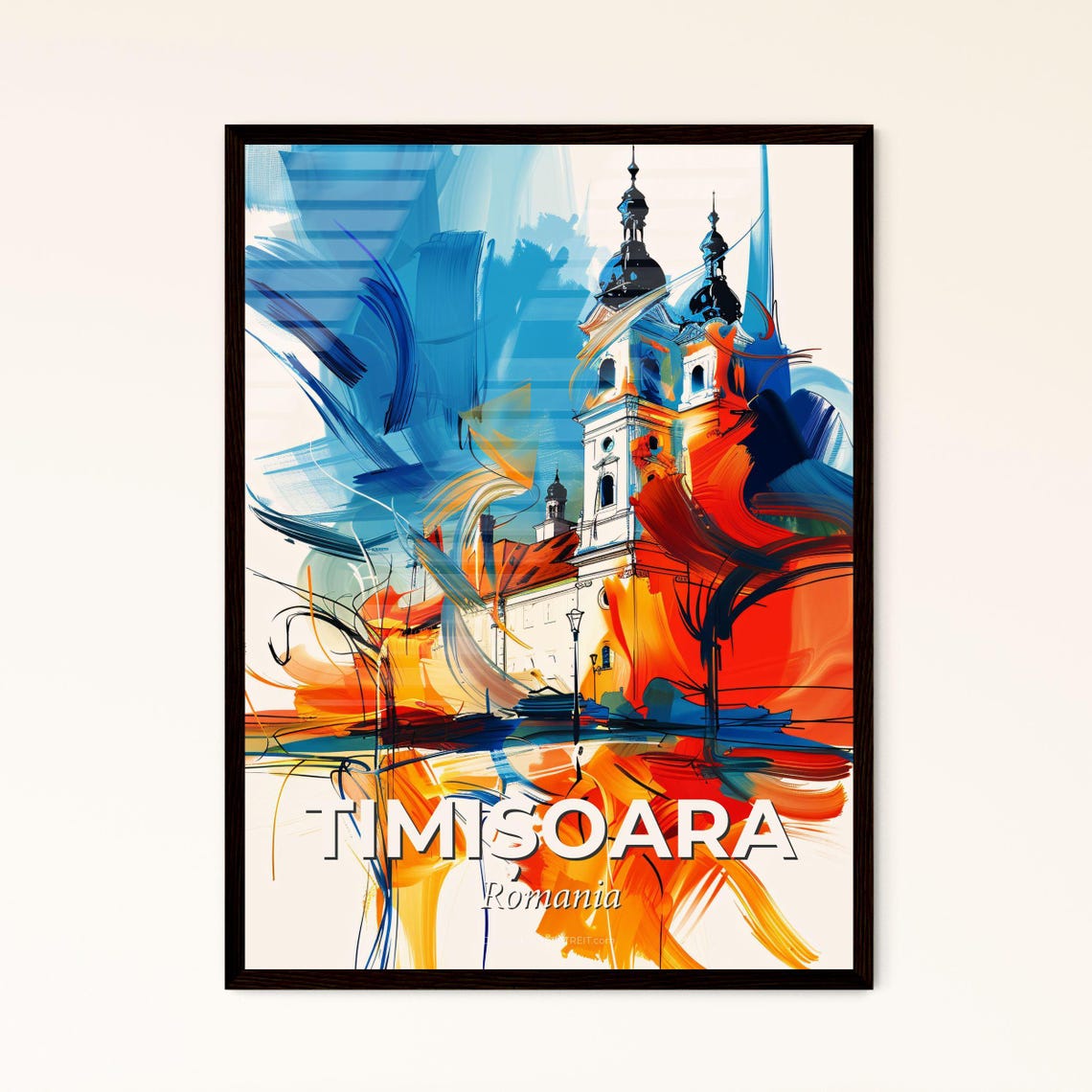 Timisoara Romania Colorful Abstract White Church Towers Art Poster