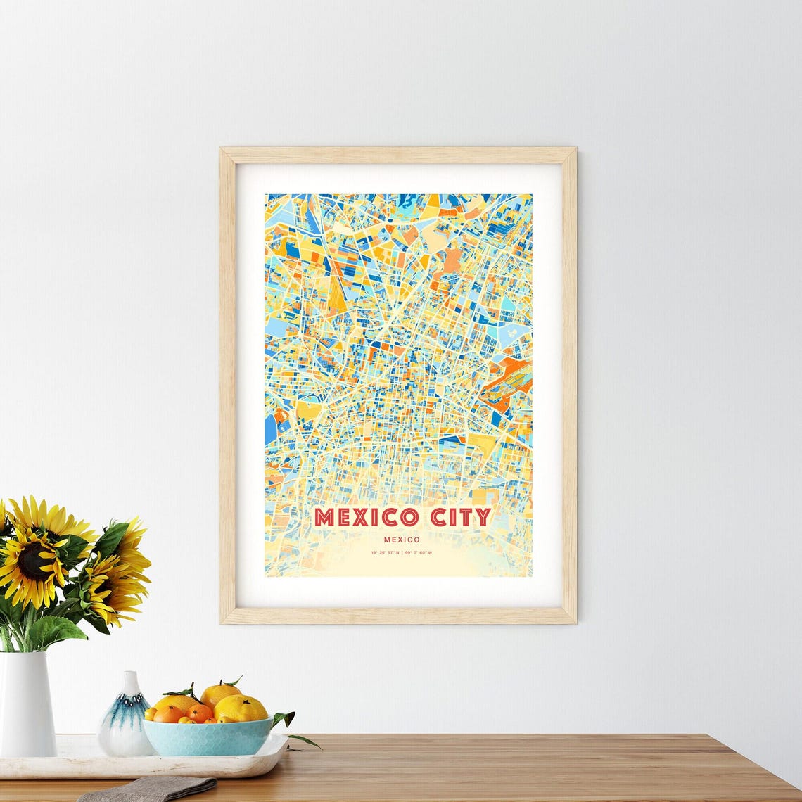 Mexico City Mexico Colorful Blue Orange Abstract City Map Art Poster - Image 2