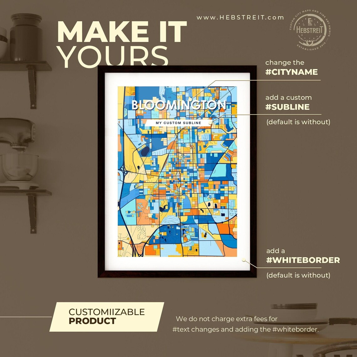 Bloomington Illinois Vibrant Blue Orange Mosaic City Street Map Poster - Image 2