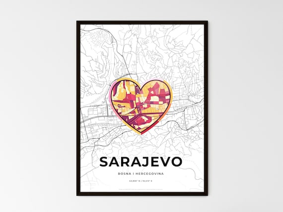 Sarajevo Bosnia and Herzegovina Modern Minimalist Heart Street Map Art Poster
