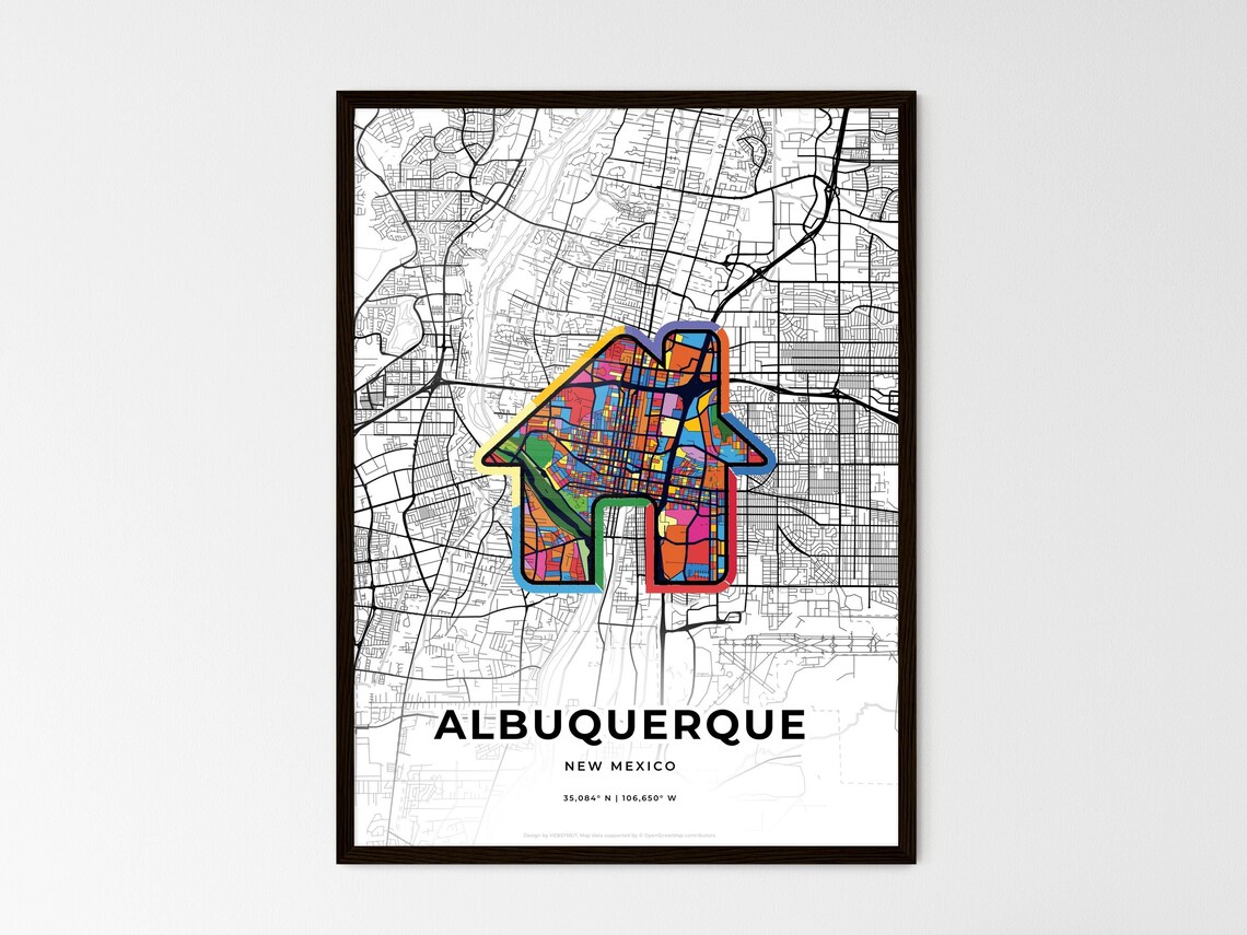 Albuquerque New Mexico Minimal City Map Colorful Heart Icon Art Poster - Image 3