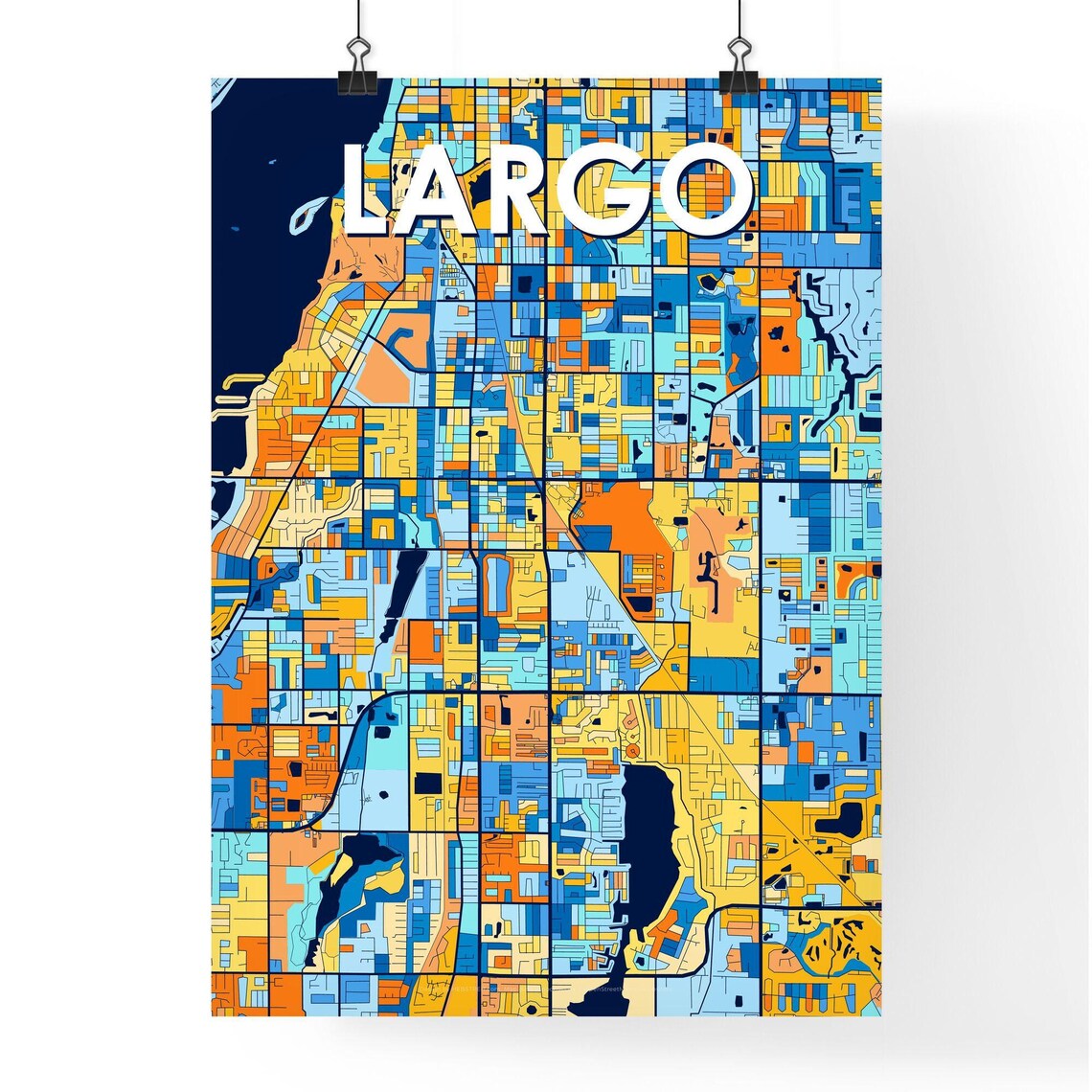 Largo Florida Vibrant Blue Orange Mosaic City Street Map Poster - Image 4