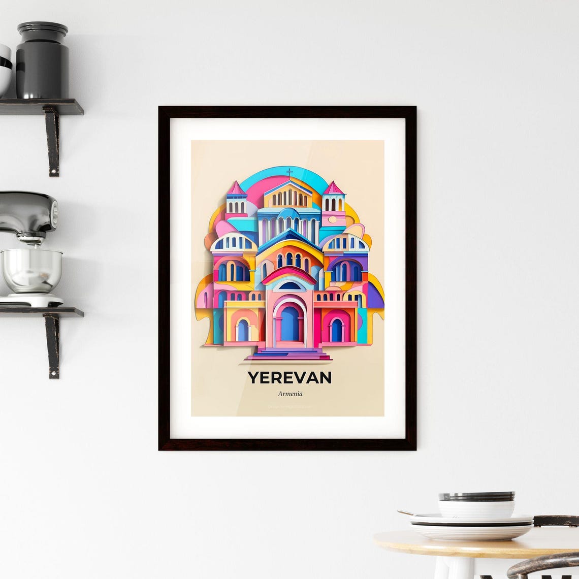 Yerevan Armenia Colorful Cathedral Vivid Arches Paper Cut Poster - Image 2