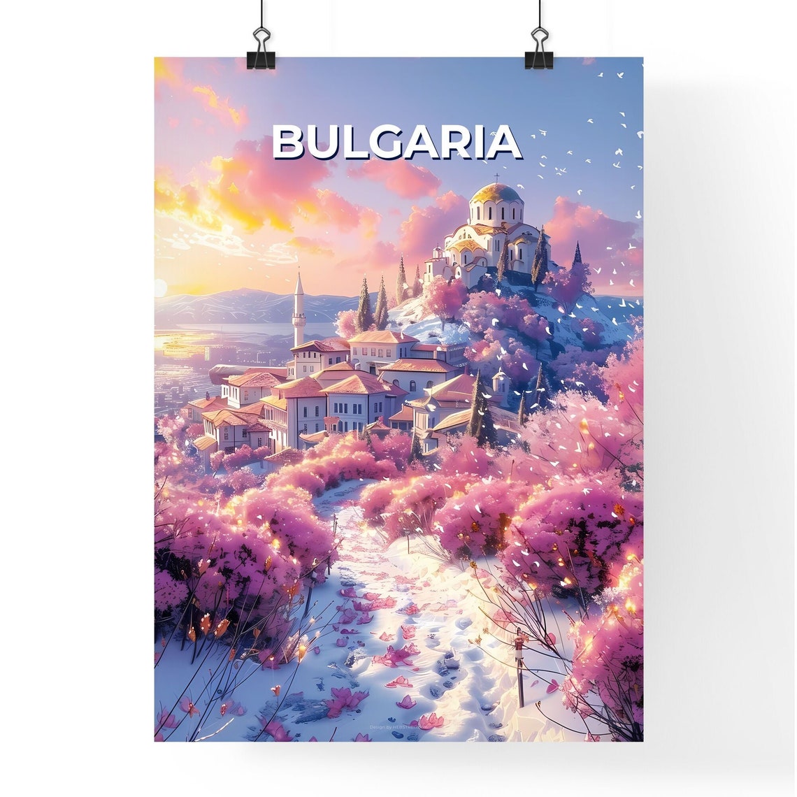 Bulgaria Hilltop Old Town Church Dome Blossom Sunset Travel Poster - Image 4
