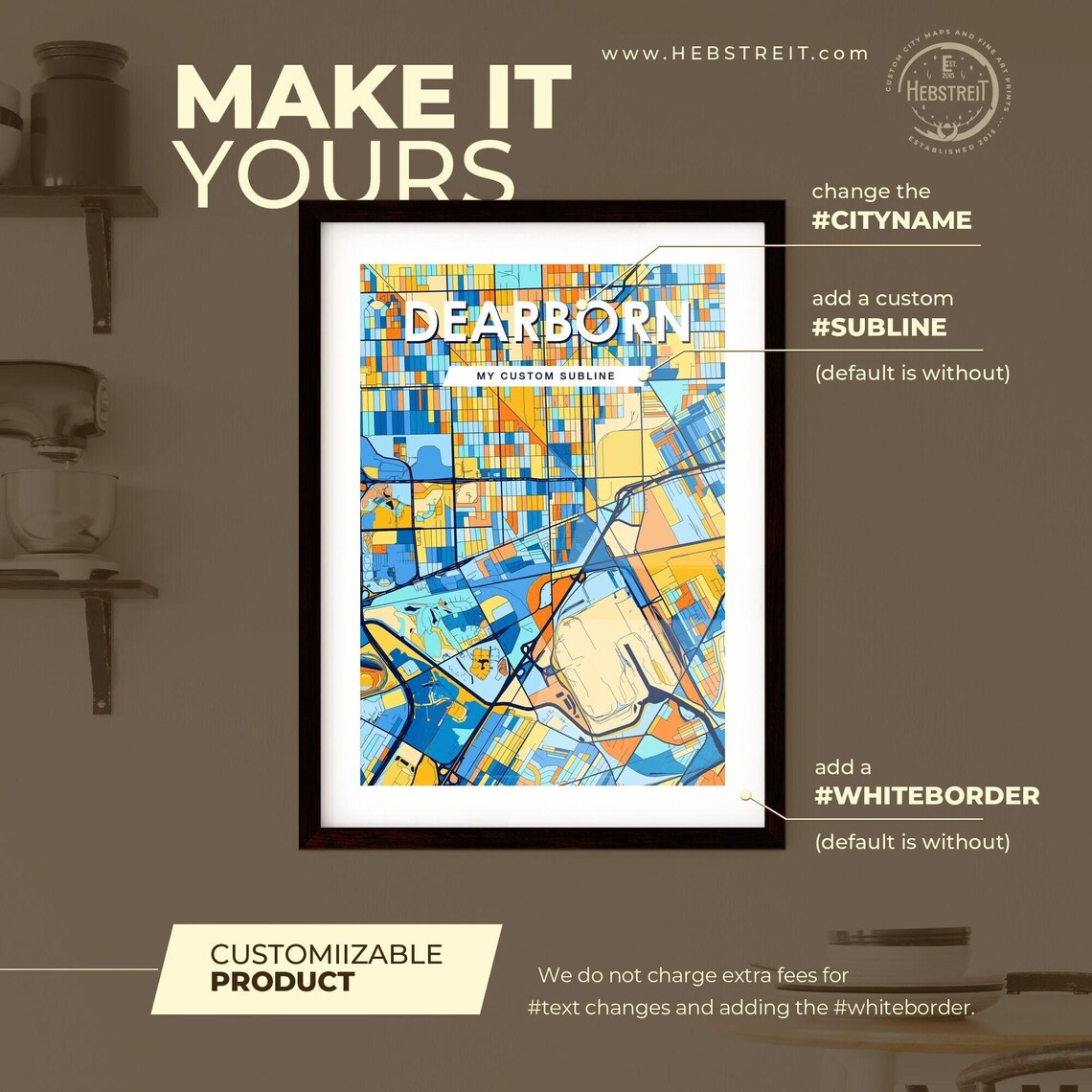 Dearborn Michigan Colorful Street Map Art Home Decor Gift Poster - Image 2