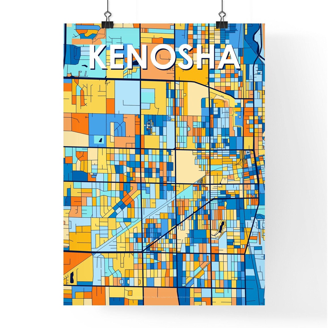 Kenosha Wisconsin Vibrant Colorful City Map Art Poster for Home Decor - Image 4