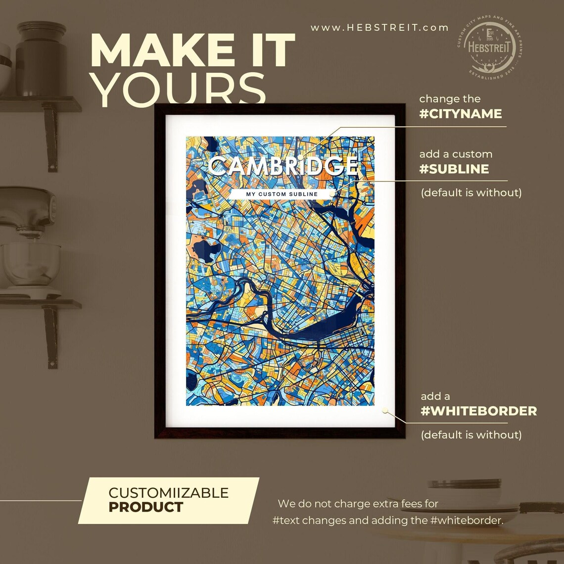 Cambridge Massachusetts Vibrant Colorful Illustrated Street Map Art Poster - Image 2
