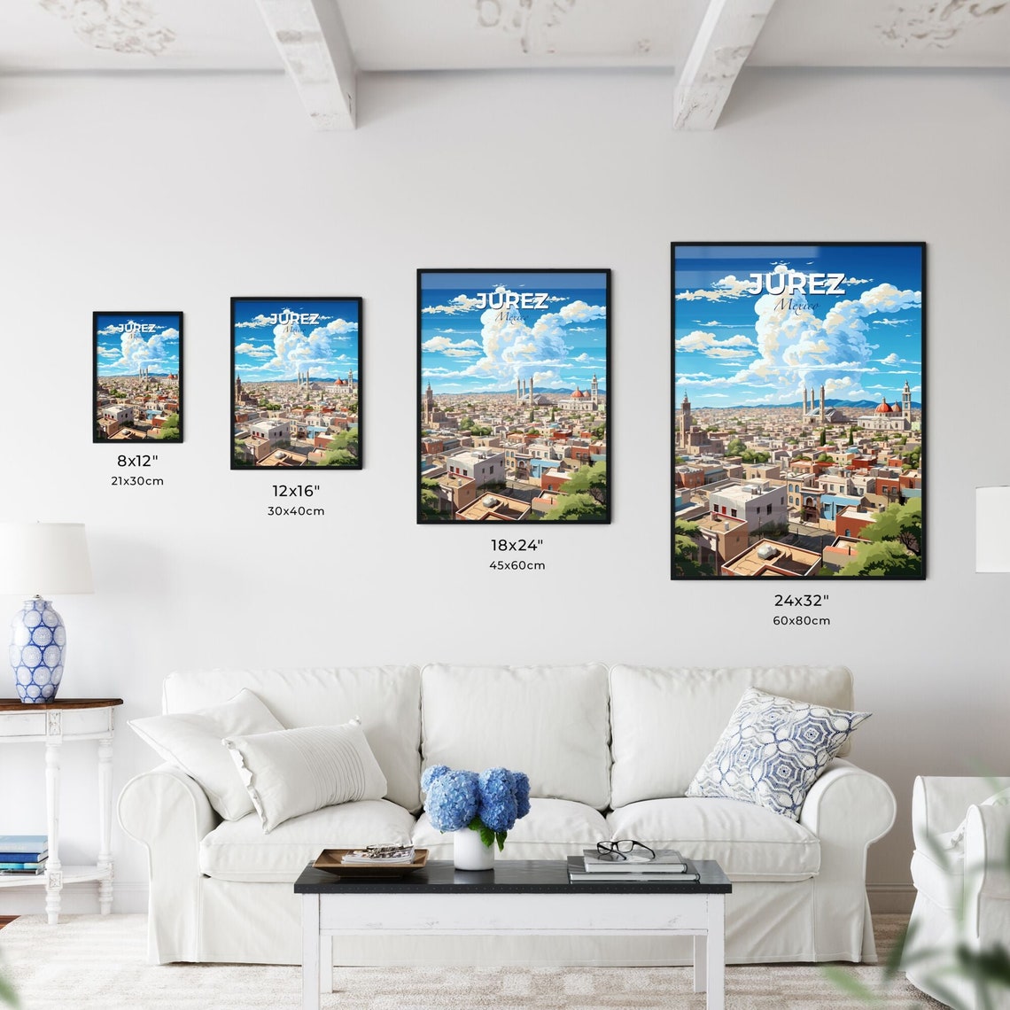 Juarez Mexico Colonial Churches Cityscape Colorful Travel Poster - Image 3