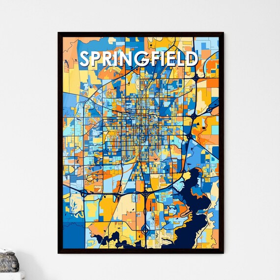 Springfield Illinois Blue Orange City Map Poster Bold Modern Street Grid Art