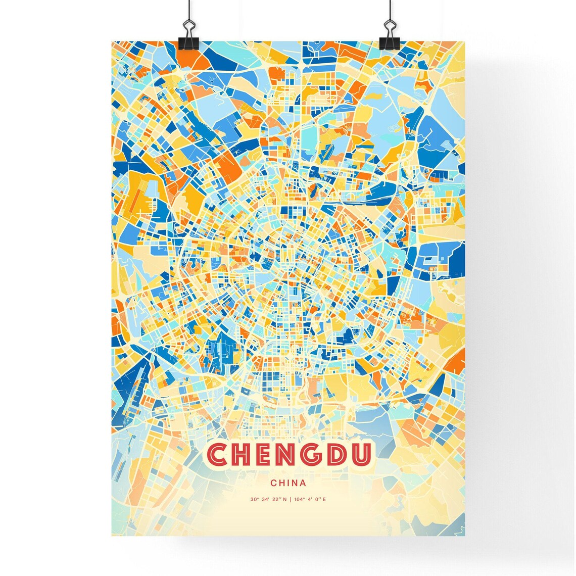 Chengdu China City Street Map Art Poster Blue Orange Coordinates - Image 3