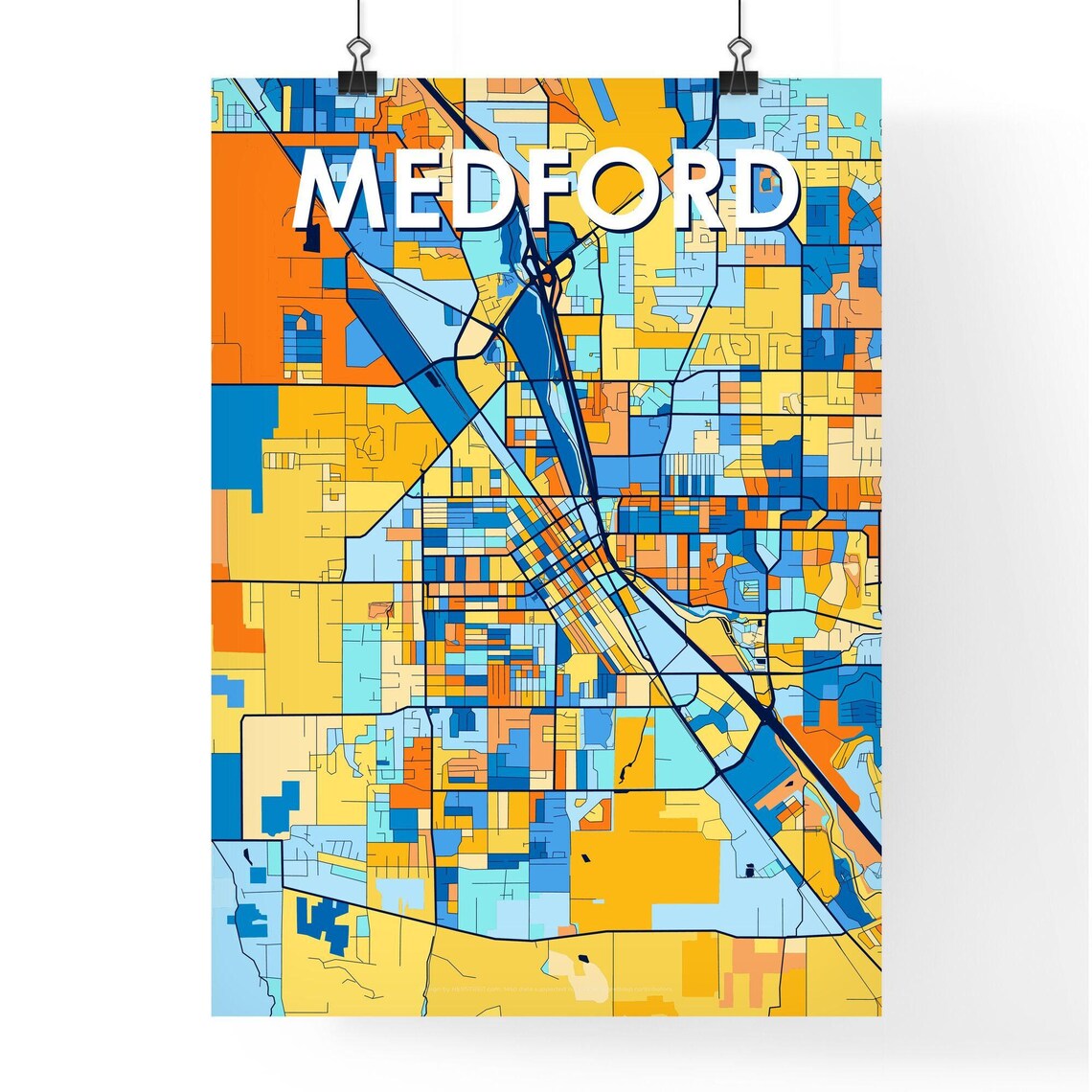 Vibrant Colorful City Map Art of Medford Oregon Poster for Home - Image 4