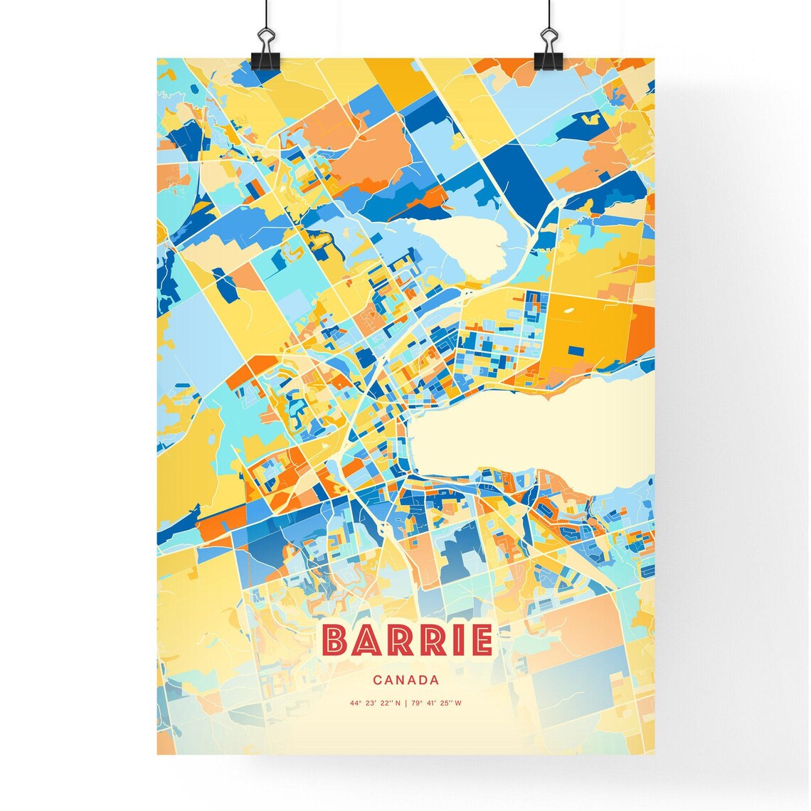 Barrie Ontario Canada Colorful Blue Orange City Map Art Poster - Image 3