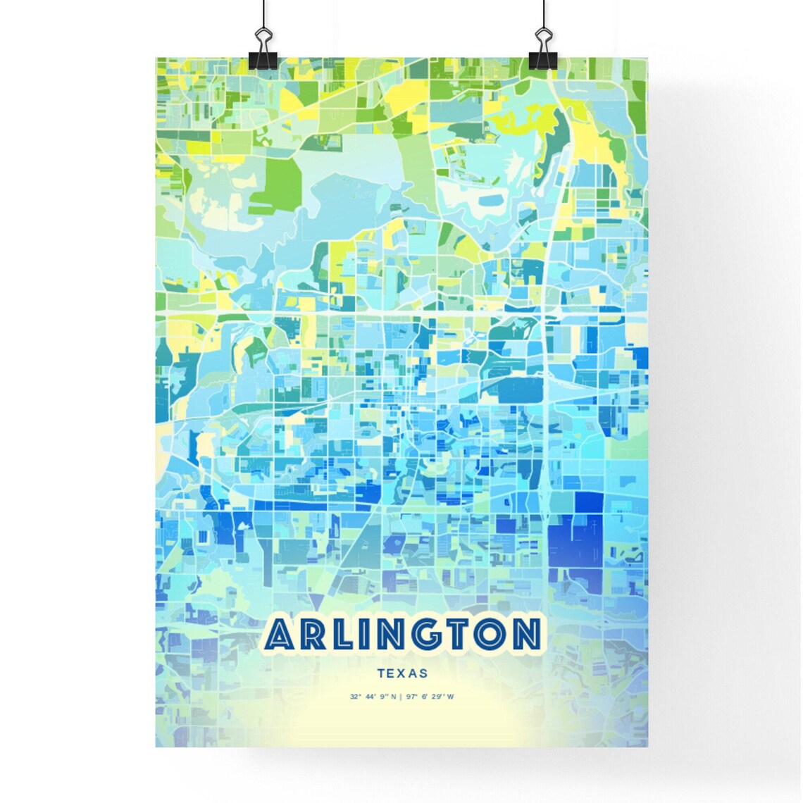 Arlington Texas Colorful Abstract Watercolor City Street Map Art Poster - Image 3