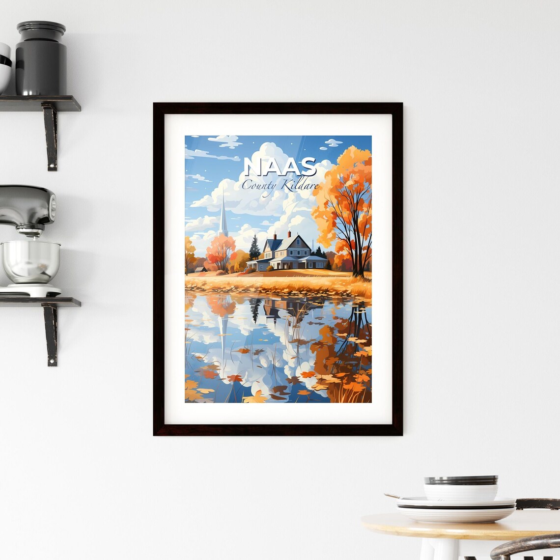 Naas County Kildare Ireland Autumn Lakeside Church Reflection Poster - Image 2