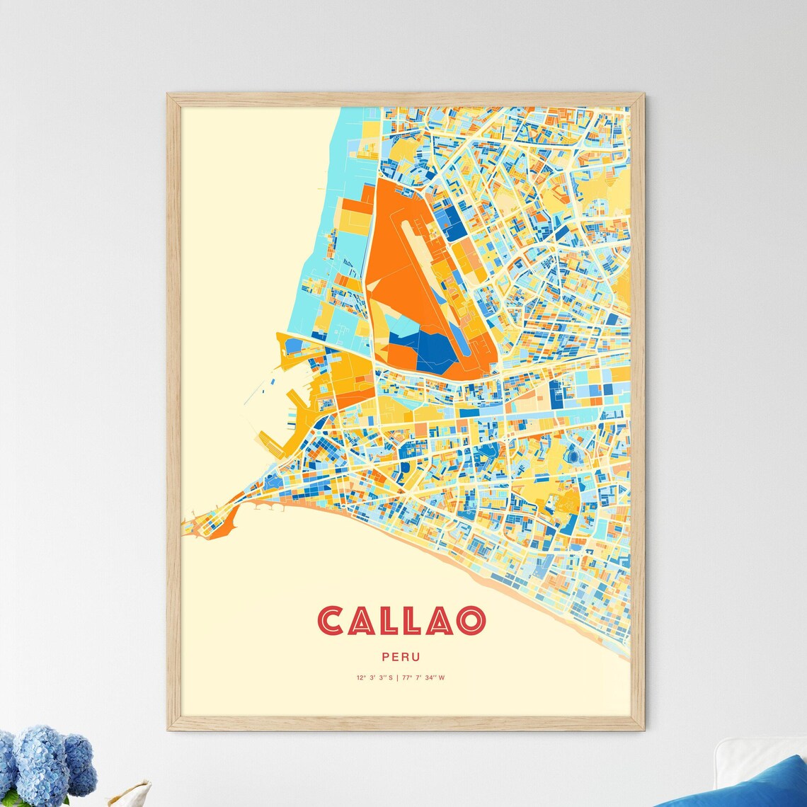 Callao Peru Blue Orange Modern City Street Map Gallery Art Poster