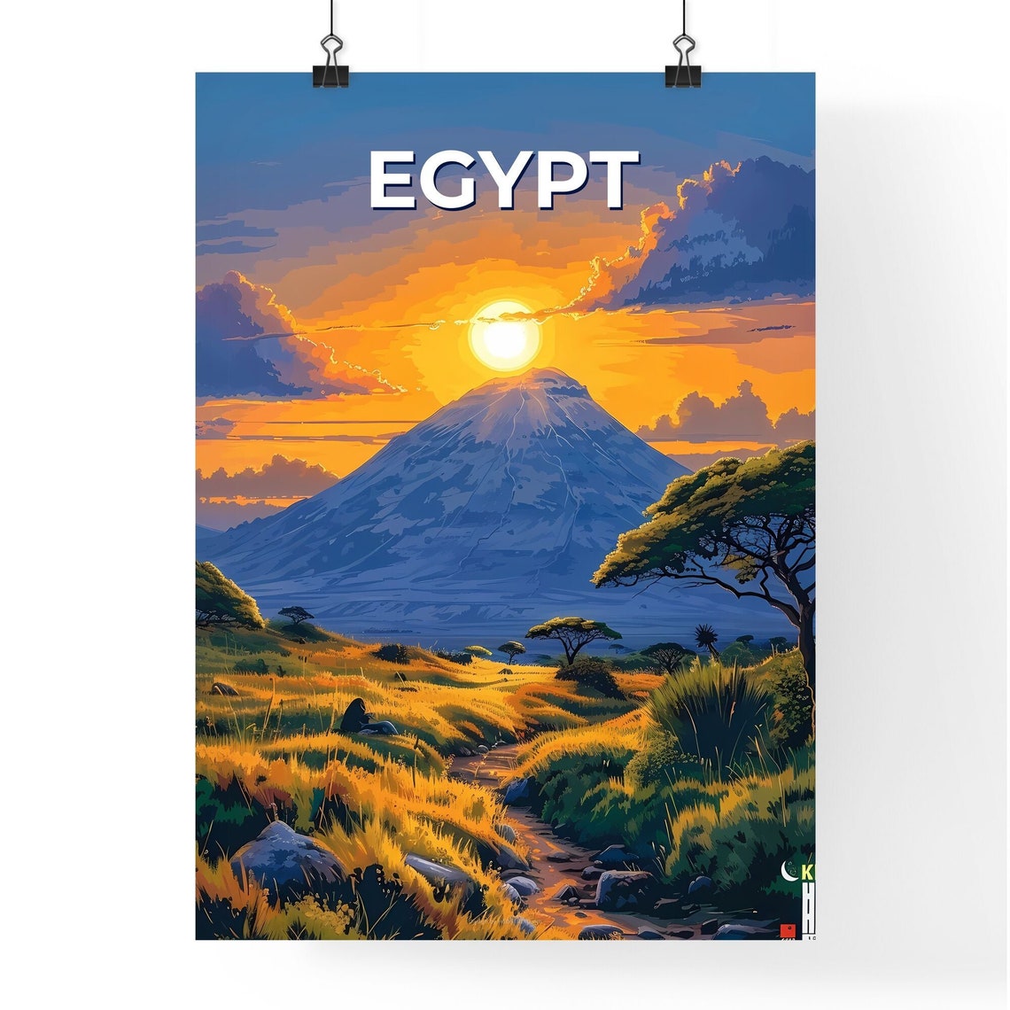 Egypt Africa Mountain Sunset Savanna Grassland Golden Art Poster - Image 4