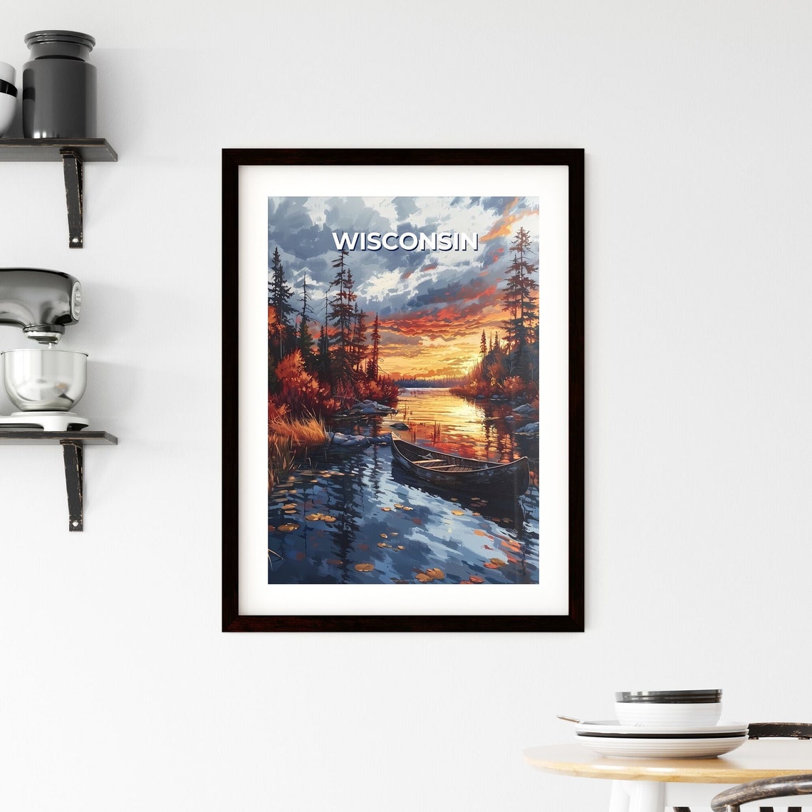 Wisconsin Canoe Lake Sunset Pine Forest Northwoods Travel Poster - Image 2