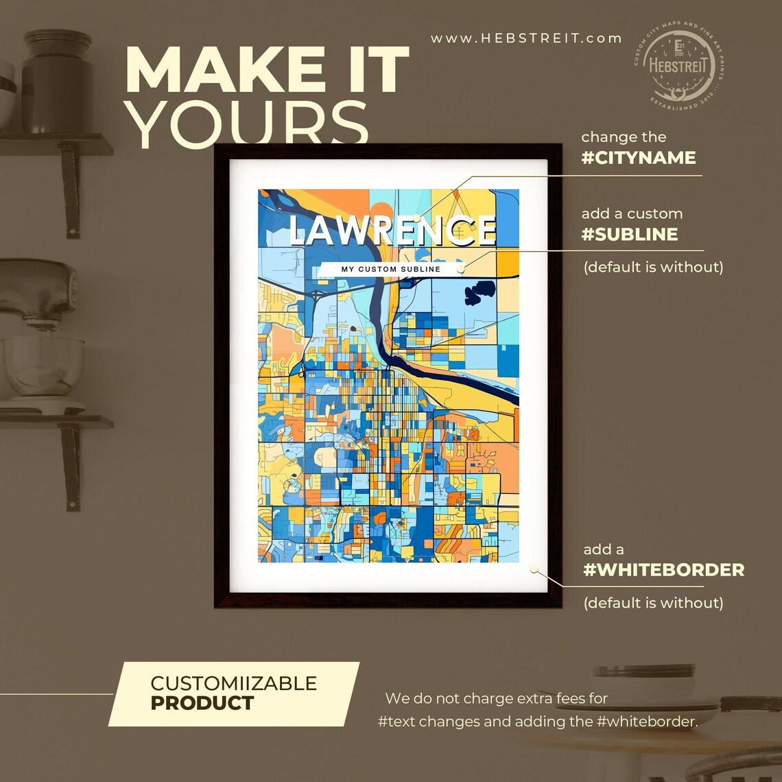 Lawrence Kansas Bold Colorful Vibrant City Street Map Art Poster - Image 2