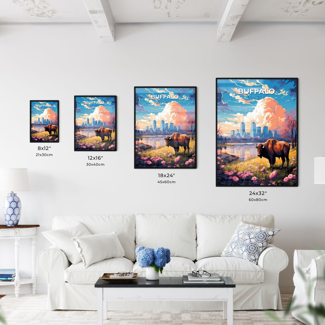 Buffalo New York Bison Skyline Sunset Cityscape Travel Poster - Image 3