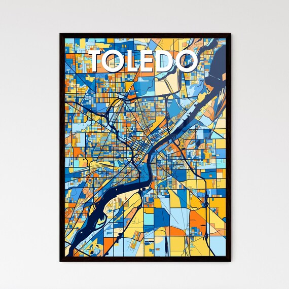 Custom Toledo Ohio Modern Expressive Red Gray City Map Art Poster