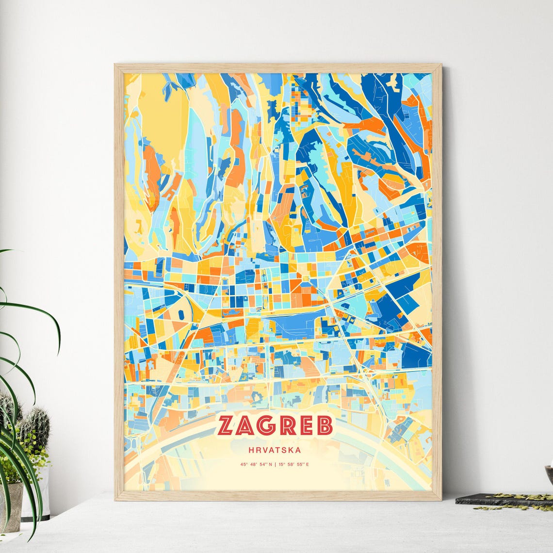 Zagreb Croatia Modern Colorful Abstract City Map Blue Orange Poster