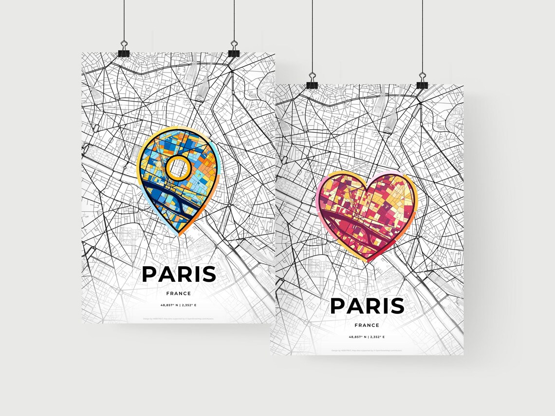 Paris France City Modern Minimalist Heart Street Map Art Poster - Image 2