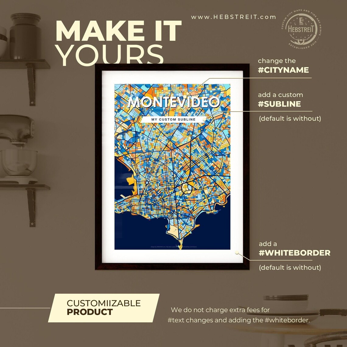 Montevideo Uruguay Blue Orange City Map Poster Bold Modern Street Grid Art - Image 2