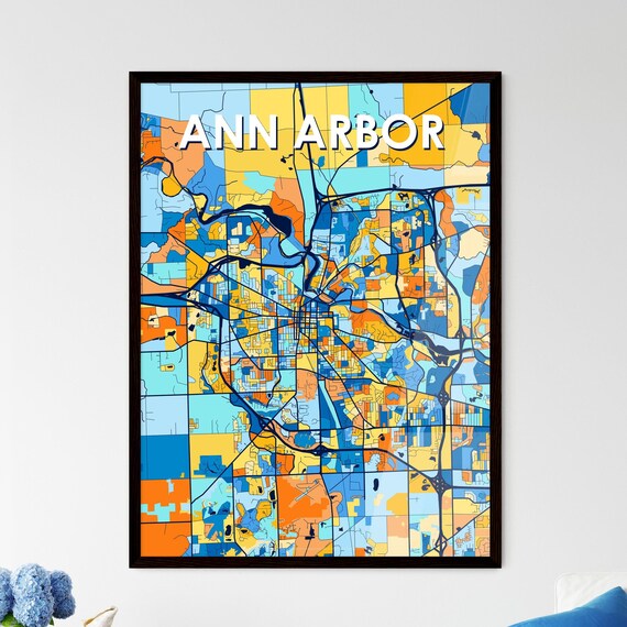 Ann Arbor Michigan Colorful Street Map Art Home Decor Poster