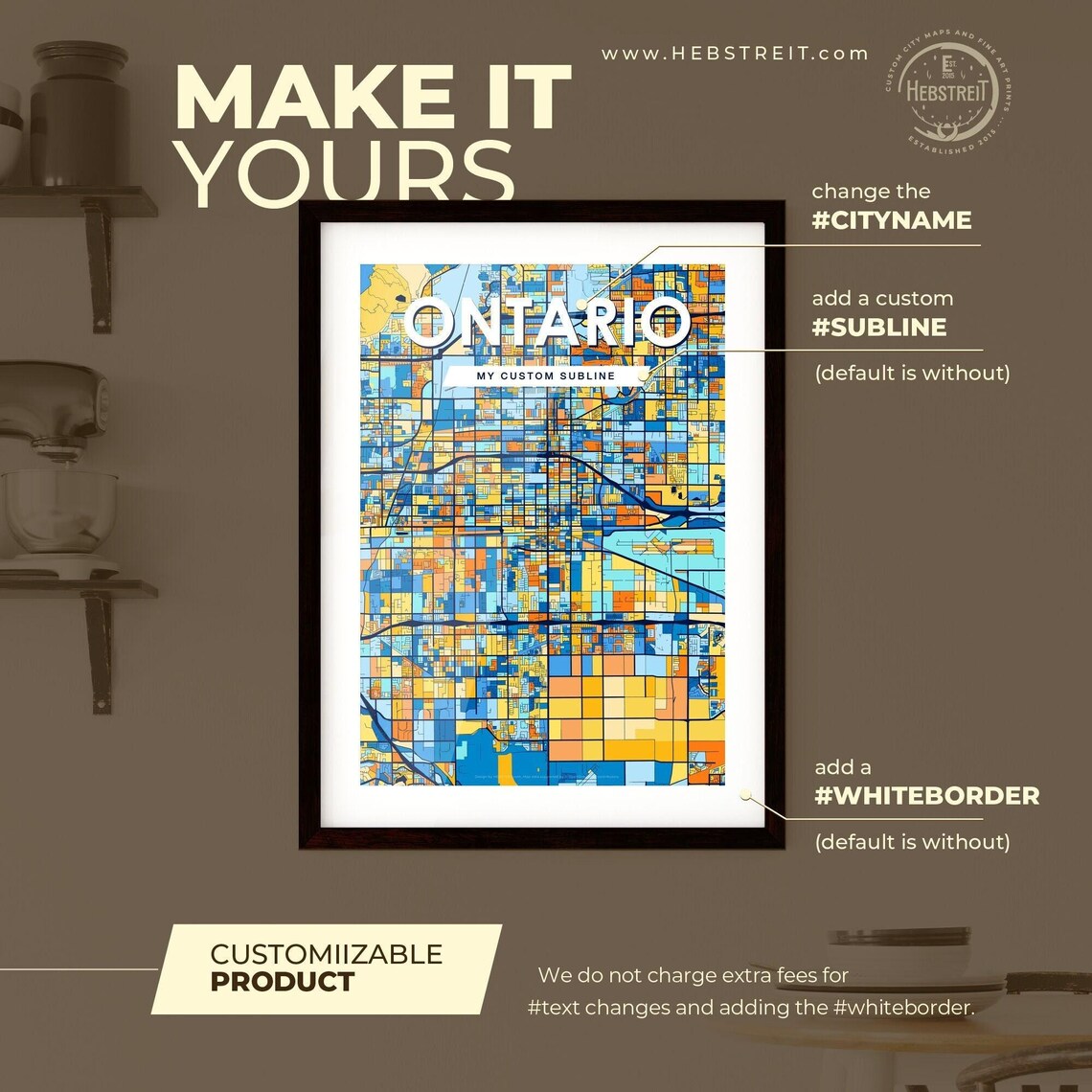 Ontario California Vibrant Colorful Geometric Street Grid City Map Art Poster - Image 2