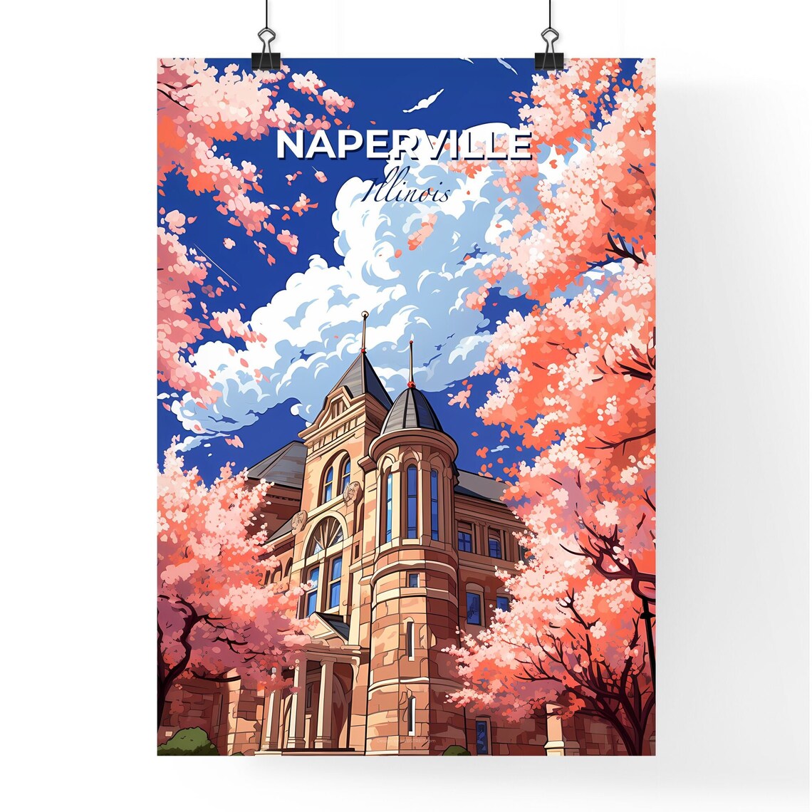 Naperville Illinois Historic Stone Church Blossom Travel Poster - Image 4