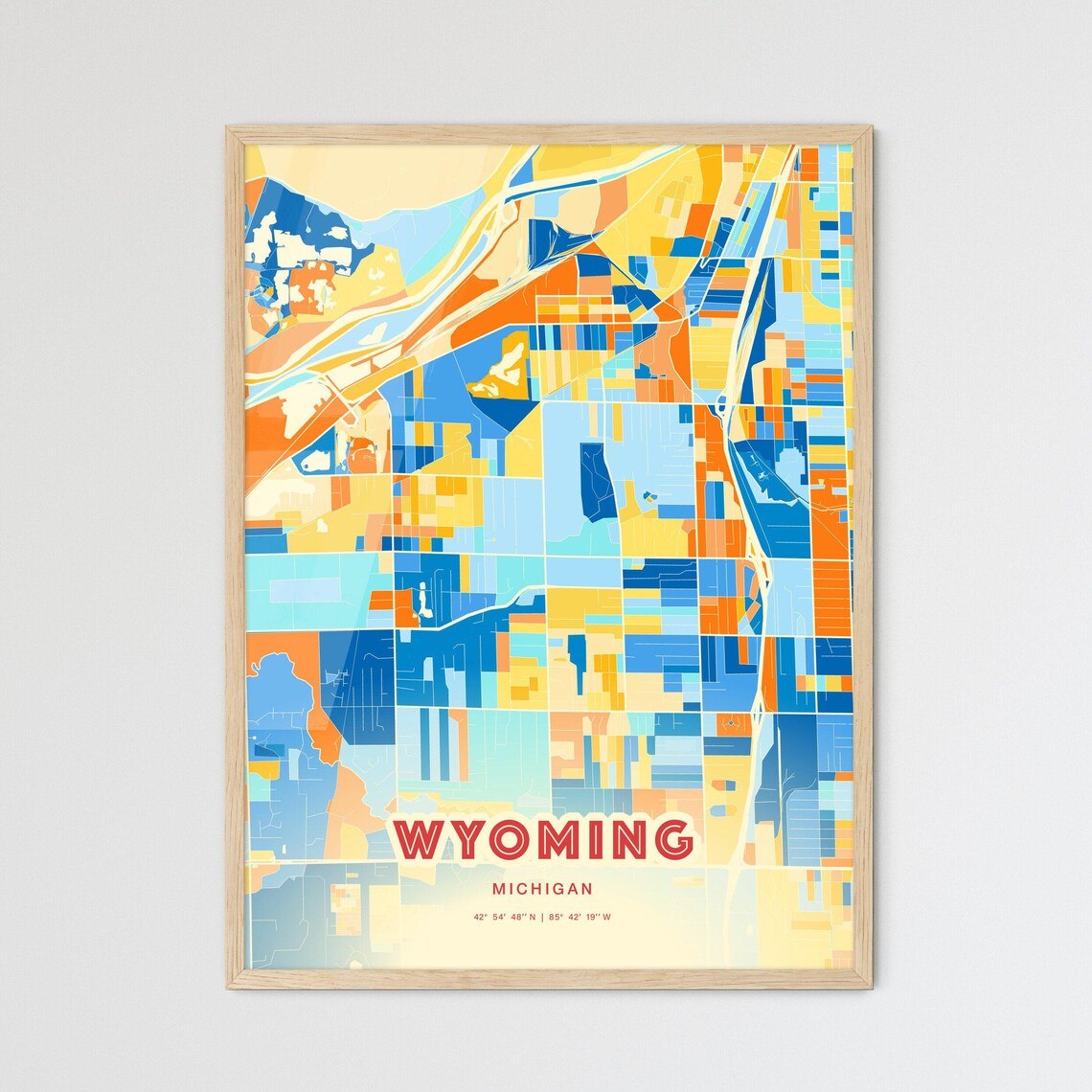 Wyoming Michigan Colorful Blue and Orange Street Map City Art Poster - Image 3