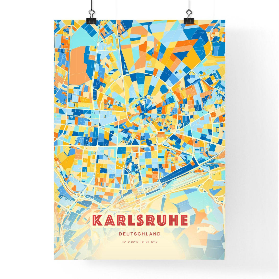 Karlsruhe Deutschland Colorful Blue Orange City Map Art Poster - Image 3