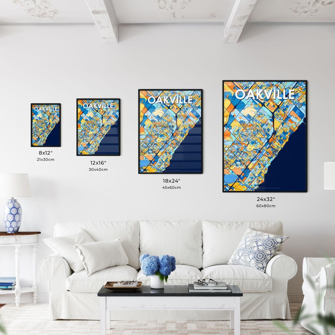 Oakville Canada Bold City Map Art Poster in Navy Orange and Yellow - Image 3