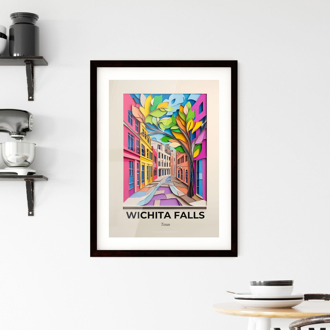 Wichita Falls Texas Paper Cut Colorful Downtown Street Travel Poster - Image 2