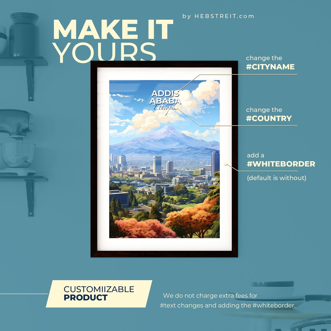 Addis Ababa Ethiopia City Skyline Mountain View Travel Poster - Image 2