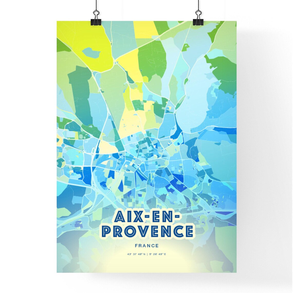Aix-en-Provence France Custom Blue Green City Map Art Poster - Image 2
