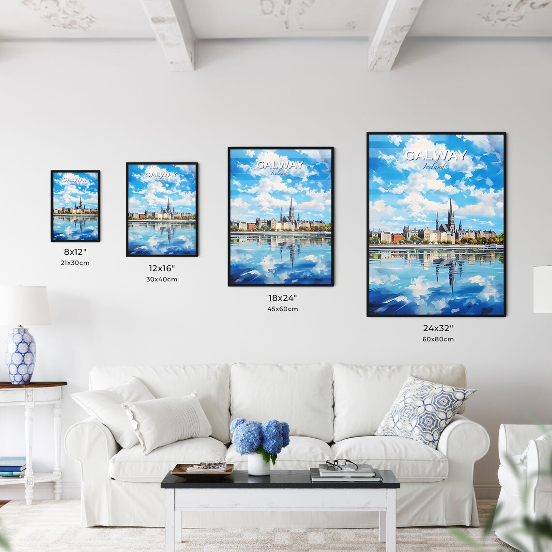 Galway Ireland Travel Poster Waterfront Cathedral Spires Reflection Art - Image 3
