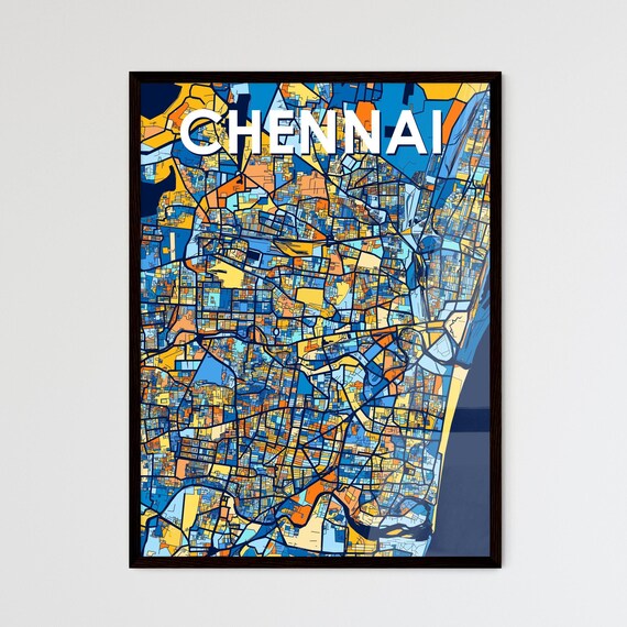 Chennai India Bold Colorful Blue Orange Fine Art City Map Poster