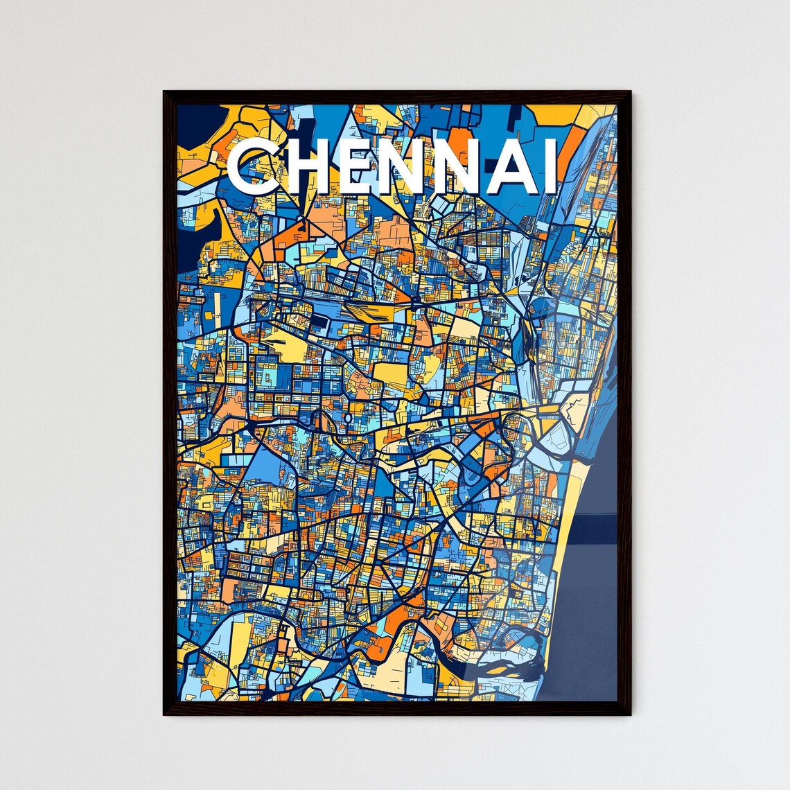 Chennai India Bold Colorful Blue Orange Fine Art City Map Poster