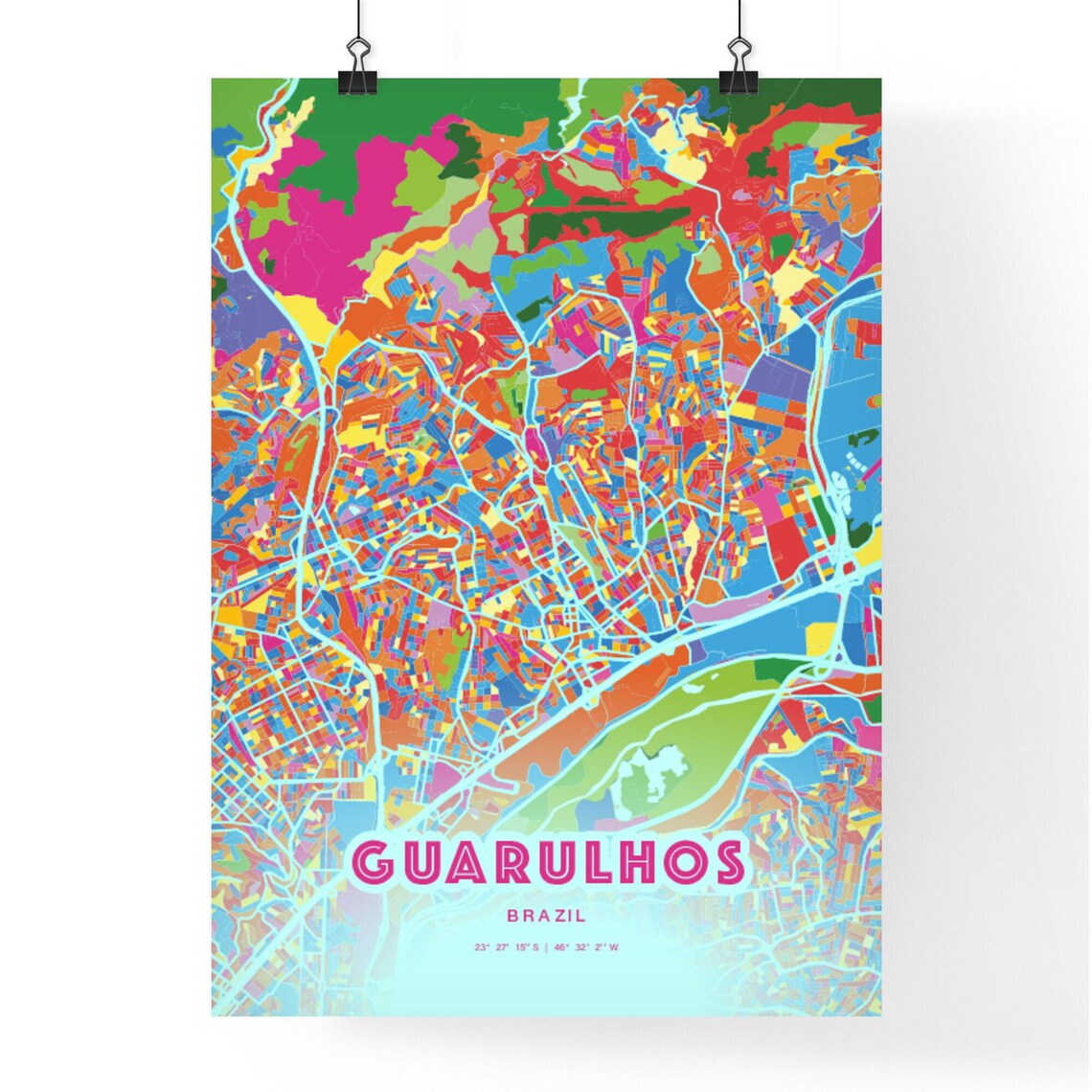Guarulhos Brazil Vibrant Crazy Colorful Mosaic City Map Poster - Image 3