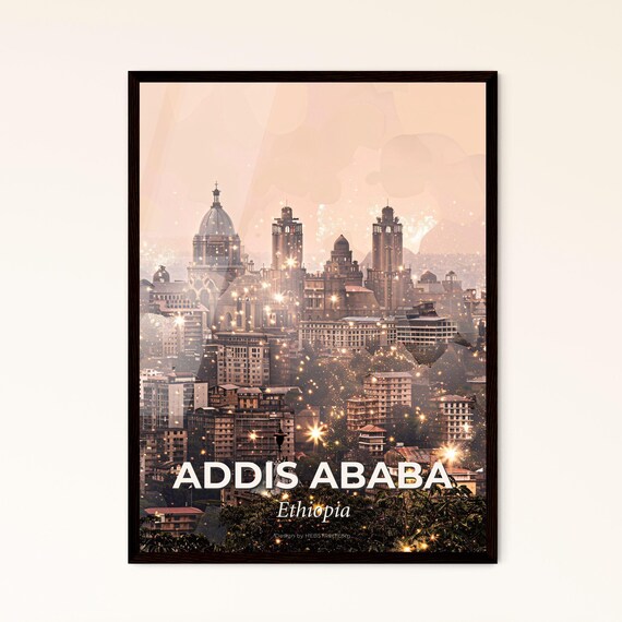 Addis Ababa Ethiopia Cathedral Skyline Golden Sparkle Poster