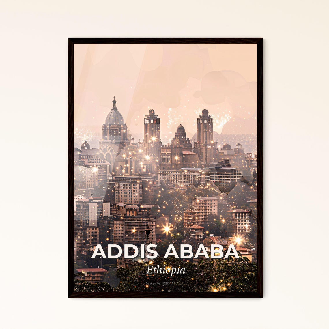 Addis Ababa Ethiopia Cathedral Skyline Golden Sparkle Poster